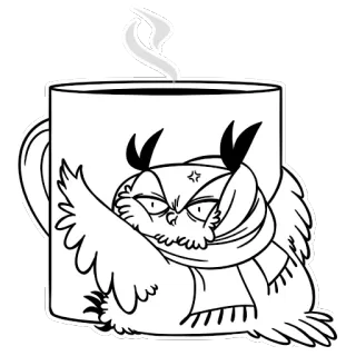 ☕ 올빼미, 커피, 머그, 목도리, 화난, 겨울 telegram sticker