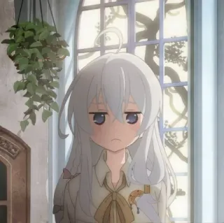 🎐 anime, girl, cute, character, white hair, window, art telegram sticker