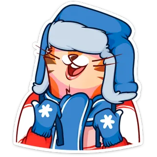 😊 kreskówka, zima, kot, rękawiczki, czapka, płatki śniegu, zabawa, szczęśliwy telegram sticker