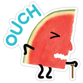 😣 OUCH arbuz, owoc, auć, kreskówka, ból, naklejka whatsapp sticker