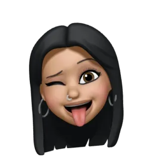 👅 이모지, 혀, 윙크, 얼굴, 여자, 검은 머리 telegram sticker
