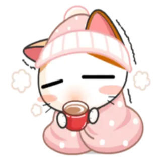 ❄ gato, inverno, frio, fofo, kawaii, cobertor, bebida quente, neve telegram sticker