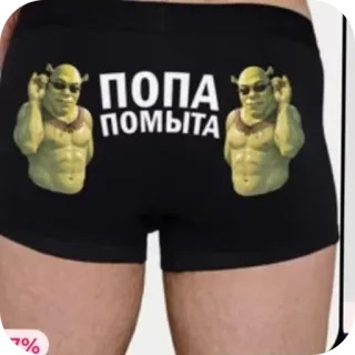 💪 Shrek ПОПА ПОМЫТА shrek, boxers, russian text, underwear, ogre telegram sticker