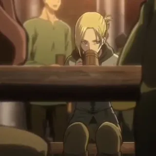 🌟 Annie Attack on Titan アニメ, 飲酒, キャラクター, テーブル, アニメガール telegram sticker