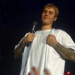 😐 Justin Bieber Justin Bieber, cantante, popstar, microfono, performance, celebrità telegram sticker