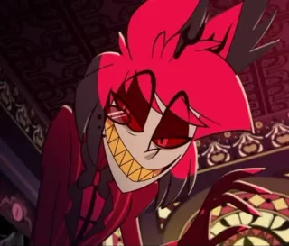 🍾 Alastor Hazbin Hotel demon, radio demon, zły, uśmiechnięty, czerwony telegram sticker