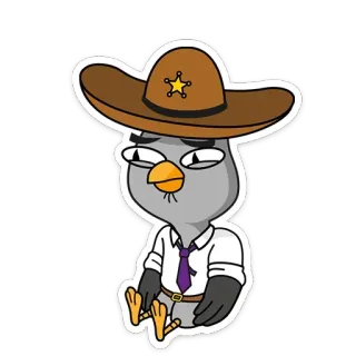 😣 uccello, sceriffo, cappello da cowboy, cartone animato, animale, cravatta, ufficiale telegram sticker
