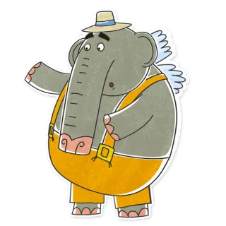 😯 elefante, desenho animado, animal, personagem, antropomórfico, chapéu, calças telegram sticker