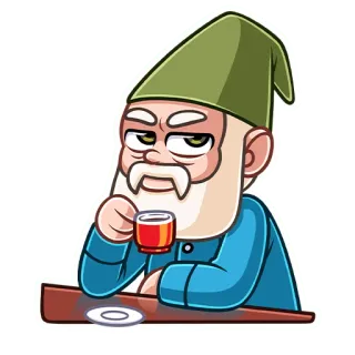 🤔 gnomo, bebendo, xícara, café, chá, desenho animado, velho telegram sticker