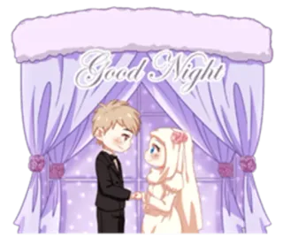 👫 Good Night dobranoc, para, ślub, kreskówka, miłość telegram sticker