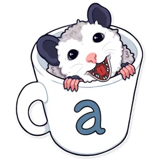 ☕️ a опоссум, животное, кружка, милый, млекопитающее, наклейка whatsapp sticker