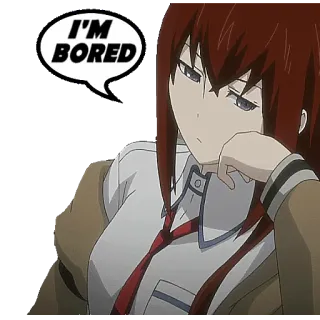 😓 Kurisu Makise Steins;Gate I'M BORED anime, entediada, mulher, fofa, cabelo ruivo, Steins Gate telegram sticker