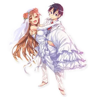 💑 Asuna Yuuki Sword Art Online 애니메이션, 결혼식, 신부, 신랑, 커플 telegram sticker