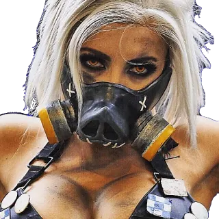 🐽 femme, masque à gaz, post-apocalyptique, dystopique, guerrière telegram sticker