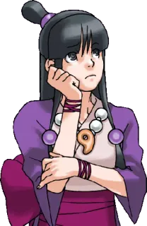 😕 Maya Fey Ace Attorney gra, anime, medium, myślenie telegram sticker