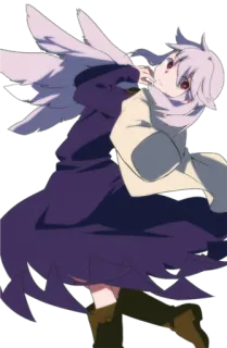 🔄 anime, capelli bianchi, vestito viola, ali, personaggio telegram sticker