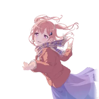 🥮 Anime, Meisje, Sjaal, Schattig, Cartoon, Roze haar, Illustratie telegram sticker