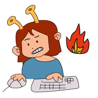 😖 alien, ordinateur, clavier, souris, feu, stressé, inquiet whatsapp sticker