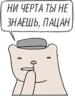 😕 НИ ЧЕРТА ТЫ НЕ ЗНАЕШЬ, ПАЦАН 곰, 흡연, 담배, 만화, 속어, 러시아어 telegram sticker