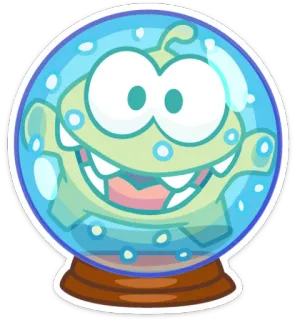 🐸 Om Nom Cut the Rope Ом Ном, Cut the Rope, персонаж игры, снежный шар, милый монстр, конфета, видеоигра telegram sticker