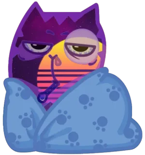 🤒 кот, сонный, уставший, одеяло, мультфильм whatsapp sticker