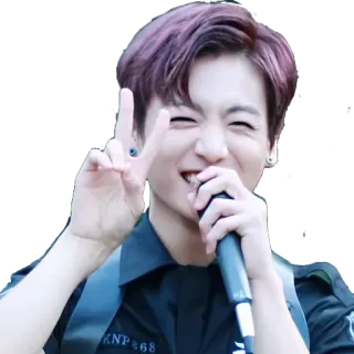 💜 Jungkook kpop, singer, microphone, peace sign, asian, music telegram sticker