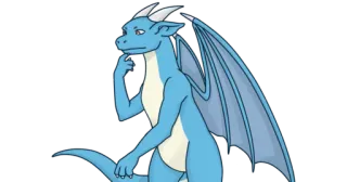 🤔 dragón, azul, dibujos animados, fantasía, animal, personaje whatsapp sticker