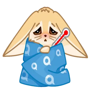 🦊 animal, doente, feneco, termômetro, fofo, desenho animado telegram sticker