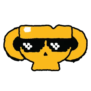 😎 caveira, óculos, pixelizado, desenho animado, amarelo, preto, pixel art telegram sticker