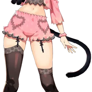 🍑 fille anime, fille chat, tenue rose, bas noirs, cosplay, mignon, kawaii telegram sticker
