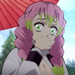 🔥 Mitsuri Kanroji Demon Slayer animé, personnage, manga, choqué, mignon, inquiet telegram sticker