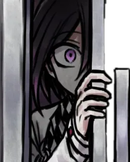 👁 Kokichi Oma Danganronpa 애니메이션, 무서워하는, 보라색 눈, 막대 telegram sticker