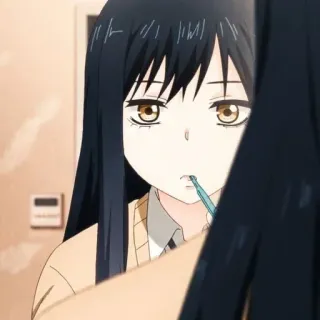 👻 anime, ragazza, specchio, lavarsi i denti, interno, donna telegram sticker