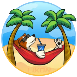 🌴 LIKON dog, hammock, beach, vacation, cartoon, relaxation, palm trees, drink, summer whatsapp sticker