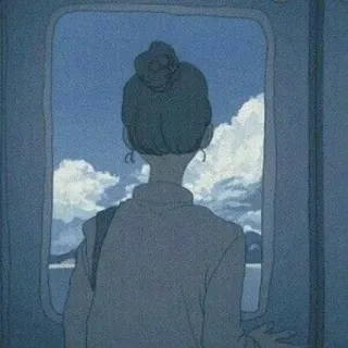 👤 woman, sky, window, clouds, person, back view, art, illustration telegram sticker