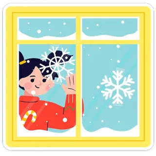 ❄️ nieve, invierno, copo de nieve, chica, ventana, navidad, festivo, dibujos animados telegram sticker