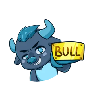 👊 BULL Taureau, Dessin animé, Animal, Bleu, Panneau telegram sticker