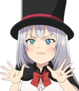 😕 Anime, Manga, Dziewczyna, Postać, Cylinder, Czerwona kokarda telegram sticker