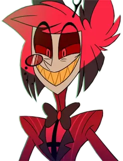 😁 Alastor Hazbin Hotel iblis, penyiar radio, senyum, merah, animasi telegram sticker