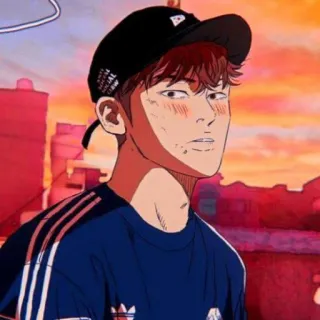 🚌 anime, character, man, cap, sunset telegram sticker