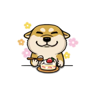 🙂 hond, shiba inu, taart, dessert, schattig, kawaii, eten, aardbei telegram sticker