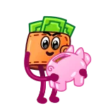 😃 billetera, dinero, hucha, ahorros, dibujos animados, finanzas telegram sticker