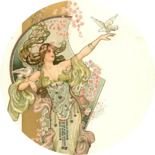 🌺 Jugendstil, Frau, Taube, Blumenmuster, Vintage, Illustration, Kunst telegram sticker