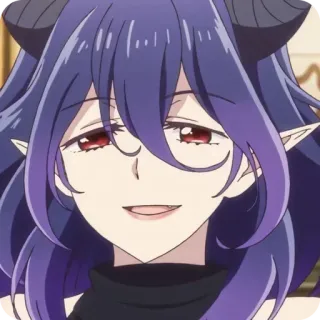 🥴 Anime, Démon, Cornes, Sourire, Cheveux violets telegram sticker