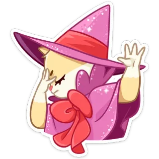 🤦‍♂️ kat, heks, schattig, magie, roze, tovenaar, dier, cartoon telegram sticker