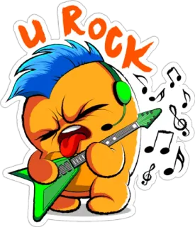 👨‍🎤 U ROCK Rock, Musica, Chitarra, Cartoni animati, Note telegram sticker