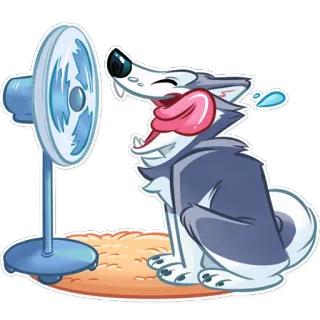 😝 Hund, Husky, Ventilator, Kühlung, Sommer, Heiß, Cartoon, Tier whatsapp sticker