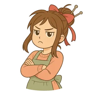 😠 Desenho animado, Menina, Mulher, Brava, Personagem, Avental, Tricô telegram sticker