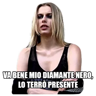 💎 VA BENE MIO DIAMANTE NERO, LO TERRÒ PRESENTE человек, женщина, итальянский, текст, цитата whatsapp sticker