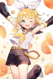 🍊 Rin Kagamine Vocaloid Anime, Vocaloid, Rin Kagamine, Lindo, Rubia, Naranja telegram sticker